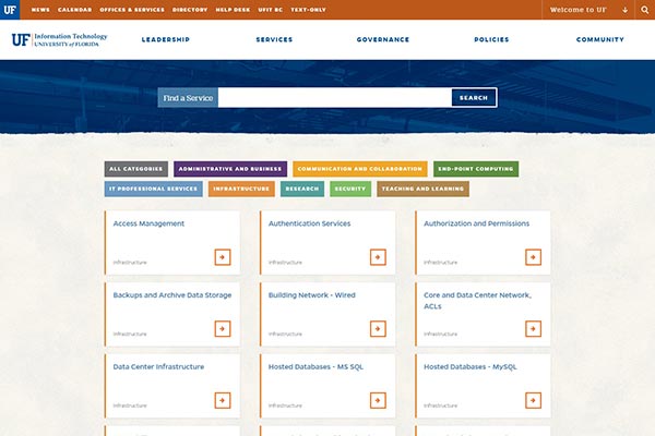 UF Service Catalog Infrastructure Page
