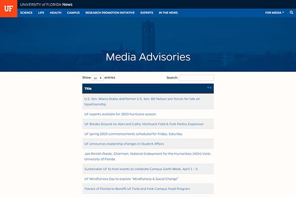 UF News Media Advisories
