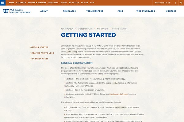 UF Template Getting Started Page